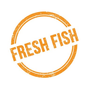 Turuncu grungy vintage yuvarlak damgalı FRESH FISH metin.