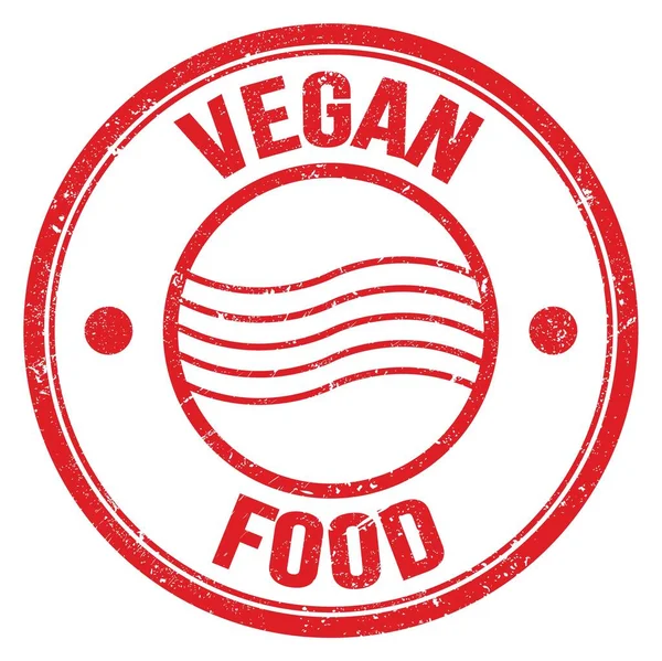 Vegan Food Tekst Napisany Czerwonym Okrągłym Znaku Znaczka Pocztowego — Zdjęcie stockowe