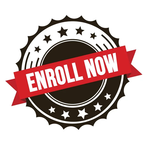 Enroll Now Text Red Brown Ribbon Badge Stamp — Stock Photo, Image