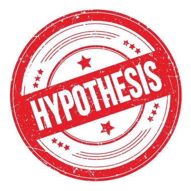Kırmızı yuvarlak grungy doku damgası üzerine HYPOTHESIS metni.