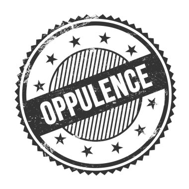 Siyah grungy zig zag kenarları üzerine yazılmış OPPULENCE metni yuvarlak pul.