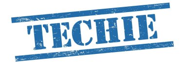 Mavi grungy vintage kauçuk damga üzerine TECHIE metni.