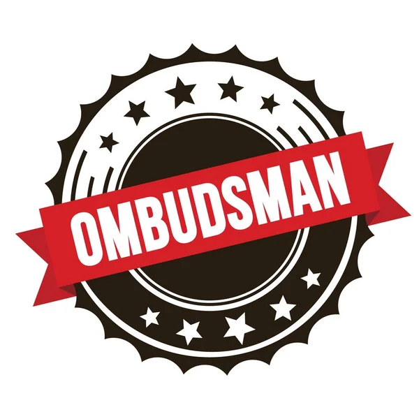 Ombudsman Κείμενο Κόκκινο Καφέ Κορδέλα Σήμα Σφραγίδα — Φωτογραφία Αρχείου