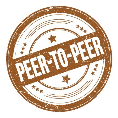 Kahverengi yuvarlak, kirli desen damgası üzerine peder- to-peer metin.