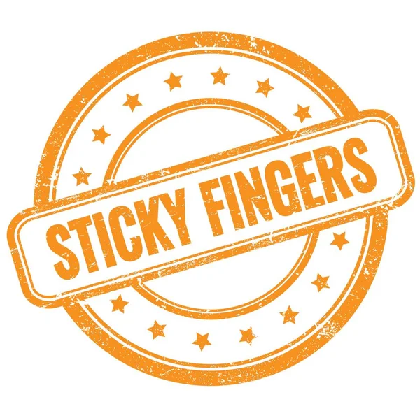 Sticky Fingers Text Orange Vintage Grungy Rubber Stamp — Stock Photo, Image