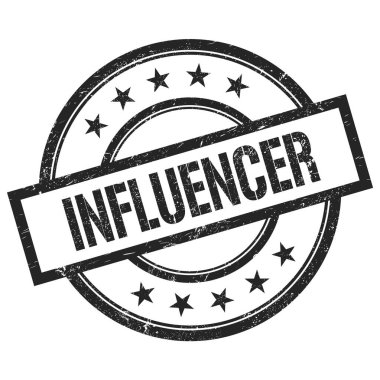 Siyah yuvarlak vintage kauçuk damga üzerine yazılmış INFUENCER metin.