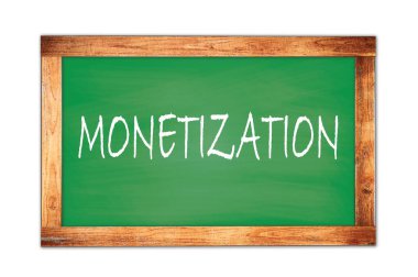 YEŞİL ahşap çerçeve okul karatahtası üzerine yazılmış MONETIZATION metin.