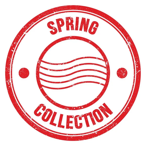 Frühlingsammlung Text Auf Rotem Rundem Poststempelschild Geschrieben — Stockfoto