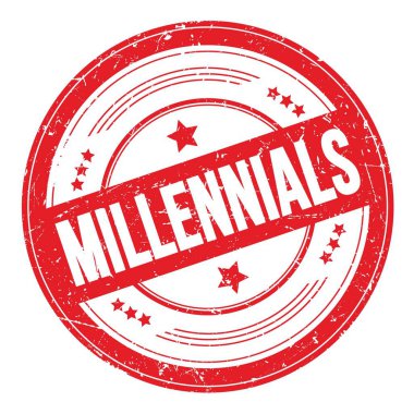MILLENNIALS kırmızı yuvarlak dokuma damgası üzerine metin.