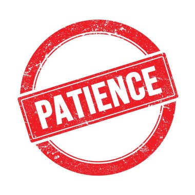 Kırmızı grungy yuvarlak vintage pulu üzerinde sabır metni.