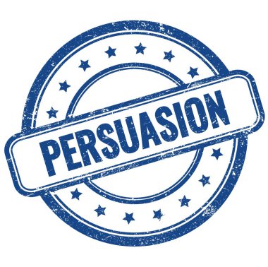Mavi vintage grungy yuvarlak kauçuk damga üzerine PERSUASION metin.
