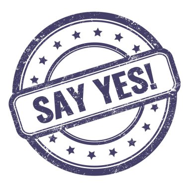 Evet de! Çivit mavisi, grungy vintage, yuvarlak kauçuk damga üzerine metin.