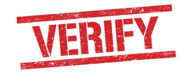 Kırmızı grungy dikdörtgen damga işareti üzerinde VERIFY metin.