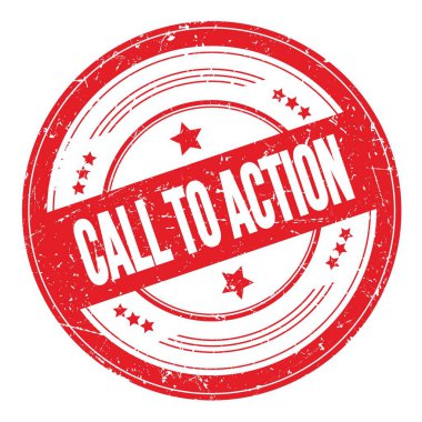 Kırmızı yuvarlak grungy desen damgası üzerindeki Eylem metnine çağrı.