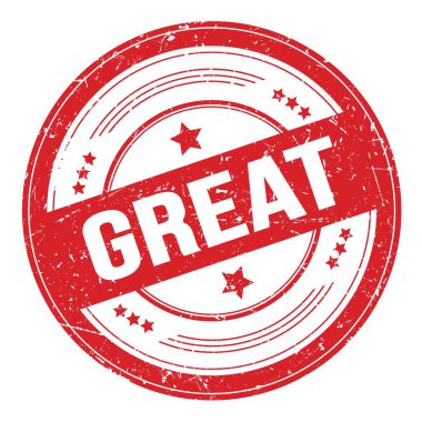 Kırmızı yuvarlak grungy desen damgası üzerine harika metin.