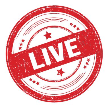 Kırmızı yuvarlak grungy doku damgası üzerine LIVE metin.