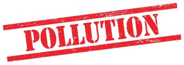 Kırmızı grungy dikdörtgen vintage damga üzerinde POLUTION metin.