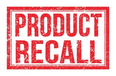PRODUCT RECall, kırmızı dikdörtgen mühür işareti üzerine yazılmış kelimeler