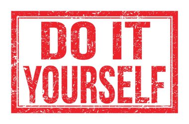 Kendin yap, kırmızı dikdörtgen damga işareti üzerine yazılmış kelimeler