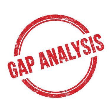 Kırmızı grungy vintage yuvarlak pul üzerine yazılmış GAP ANALYSIS metni.