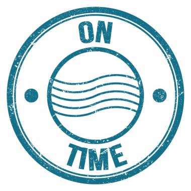 ON TIME metin mavi yuvarlak posta pulu işareti üzerine yazılmış