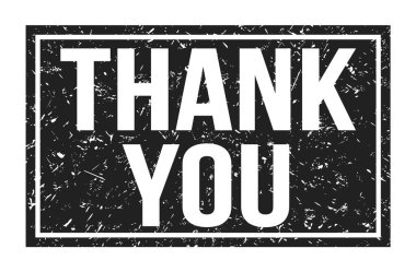 Teşekkür ederim, siyah dikdörtgen mühür işareti üzerine yazılmış kelimeler.