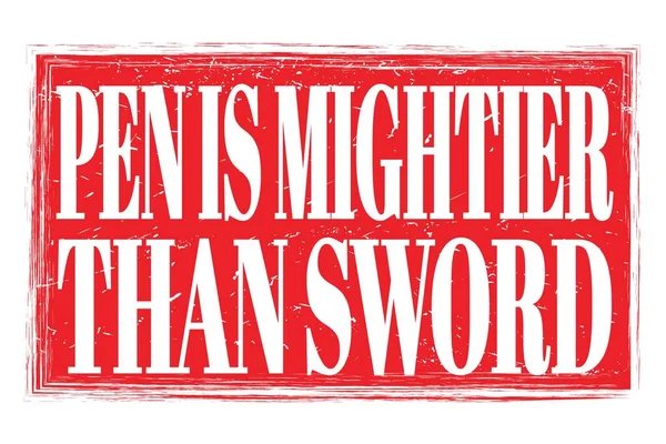 Pen Mightier Sword Words Written Red Grungy Stamp Sign — Stock Photo, Image