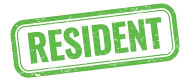 Yeşil grungy vintage dikdörtgen damgalı RESIDENT metni.