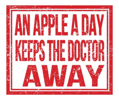 Günde bir elma, doktoru uzak tutar, kırmızı pul levhasında yazılıdır.