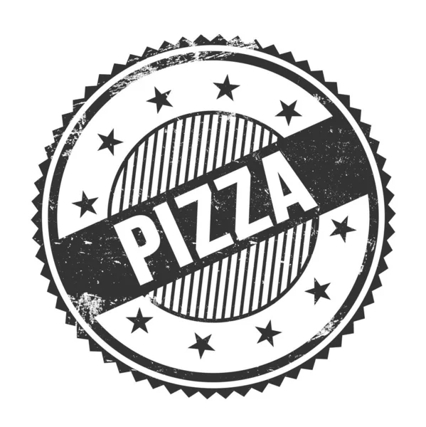 Pizza Text Skriven Svart Grungy Zick Zag Gränser Rund Stämpel — Stockfoto