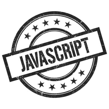 Siyah yuvarlak vintage kauçuk damga üzerine yazılmış JAVASCRIPT metin.