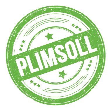 Yeşil yuvarlak grungy doku damgası üzerine PLIMSOLL metin.