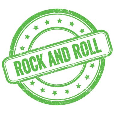 ROCK VE ROLL Yeşil vintage grungy yuvarlak kauçuk damga metin.