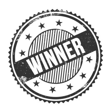 WINNER metin siyah grungy zig zag kenarları yuvarlak pul üzerine yazılmış.