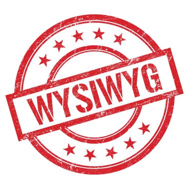 WYSIWYG metin kırmızı yuvarlak vintage kauçuk damga üzerine yazılmış.