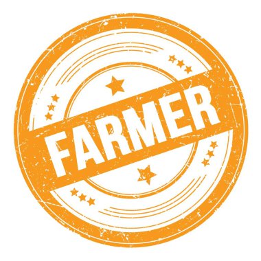 Turuncu yuvarlak grungy doku damgası üzerine Farmer metni.