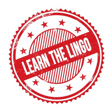 Kırmızı grungy zig zag kenarları yuvarlak damgalı LINGO metnini öğren.