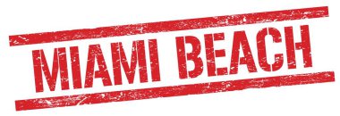 MIAMI BEACH kırmızı grungy dikdörtgen mühür işareti üzerine metin.