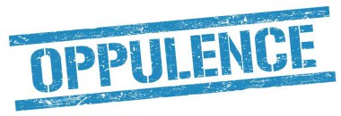 Mavi grungy dikdörtgen damga işareti üzerinde OPPULENCE metni.