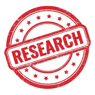 Kırmızı grungy vintage yuvarlak kauçuk damgalı REARCH metni.