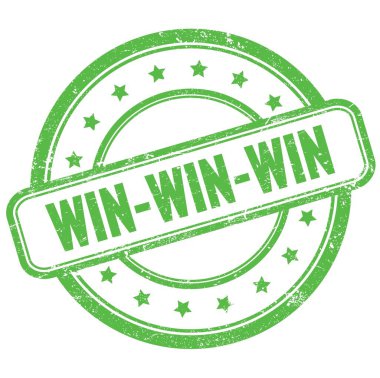 WIN-WIN-WIN metin yeşil vintage grungy yuvarlak kauçuk pul.