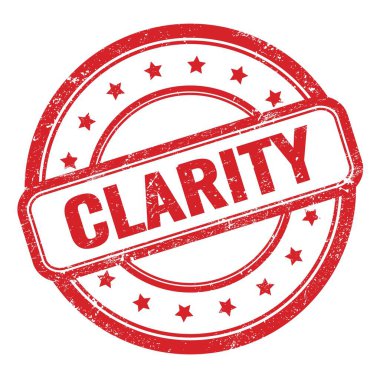 Kırmızı grungy vintage yuvarlak kauçuk damga üzerine CLARITY metin.