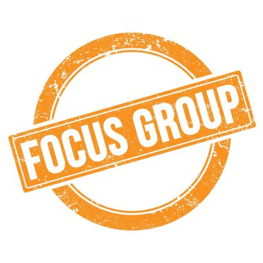 FOCUS GROUP 'un turuncu grungy yuvarlak vintage damgalı metni.