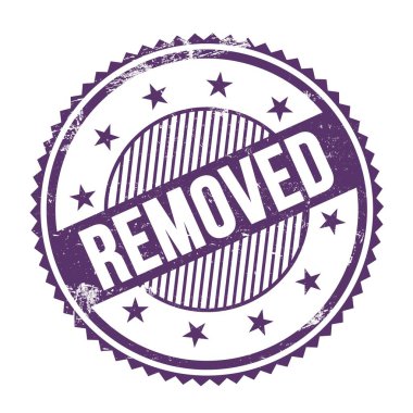 Mor indigo grungy zig zag kenarları yuvarlak pulu üzerine yazılmış KIRMIZI metin.