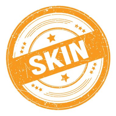 Turuncu yuvarlak grungy doku damgalı SKIN metin.