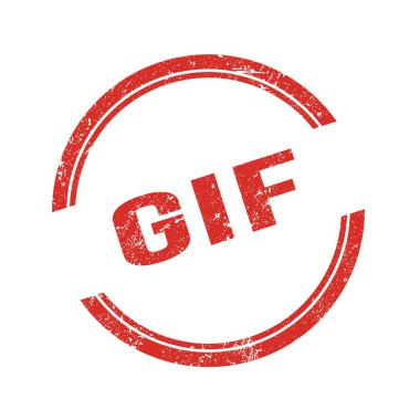 Kırmızı grungy vintage yuvarlak pul üzerine yazılmış GIF metni.