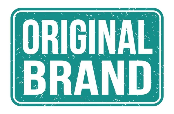 Original Brand Mavi Dikdörtgen Mühür Üzerine Yazılmış Kelimeler — Stok fotoğraf