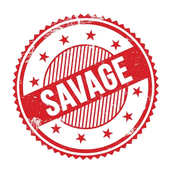 Savage Κείμενο Γραμμένο Κόκκινο Grungy Ζιγκ Ζαγκ Σύνορα Στρογγυλή Σφραγίδα — Φωτογραφία Αρχείου