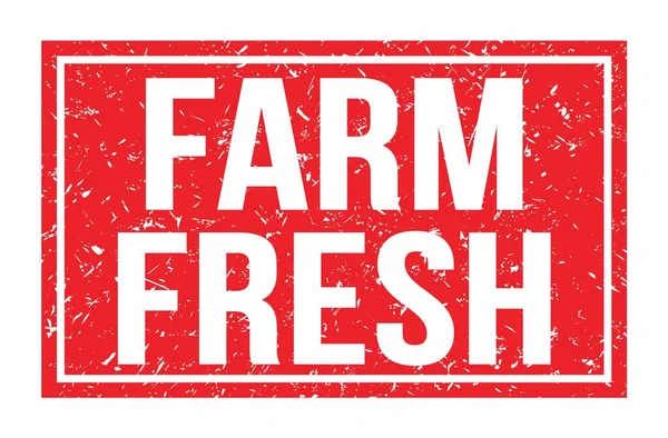 FARM FRESH, kırmızı dikdörtgen mühür işareti üzerine yazılmış kelimeler