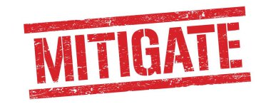 Kırmızı grungy dikdörtgen damga işareti üzerinde MIITIGATE metin.